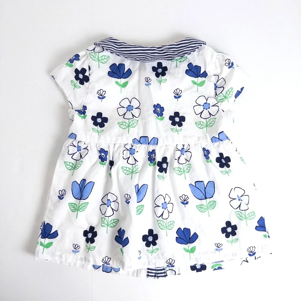 Gymboree Floral Top Toddler‎ 4T White Blue Striped Peter Pan Collar Peplum